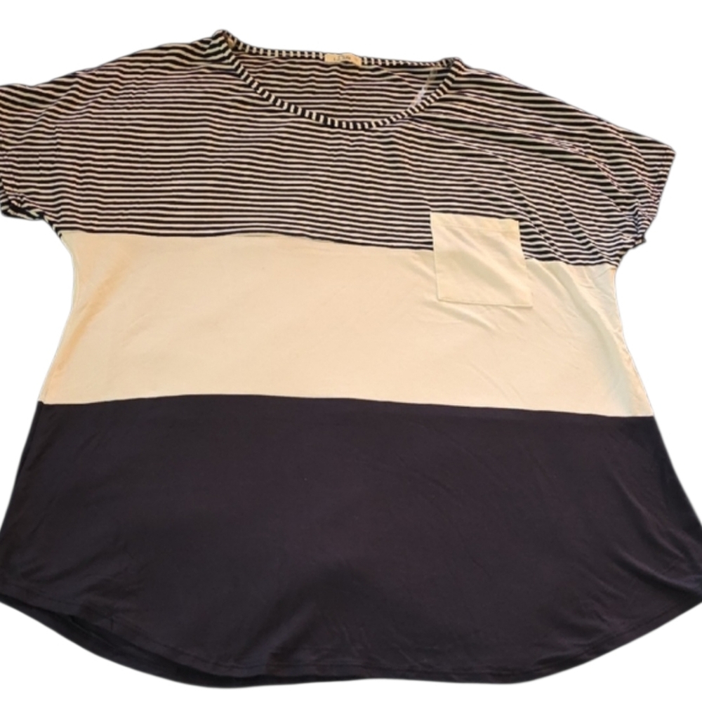 Women's Short Sleeve Top, Mixed Strip & Solid, Soft And Comfy